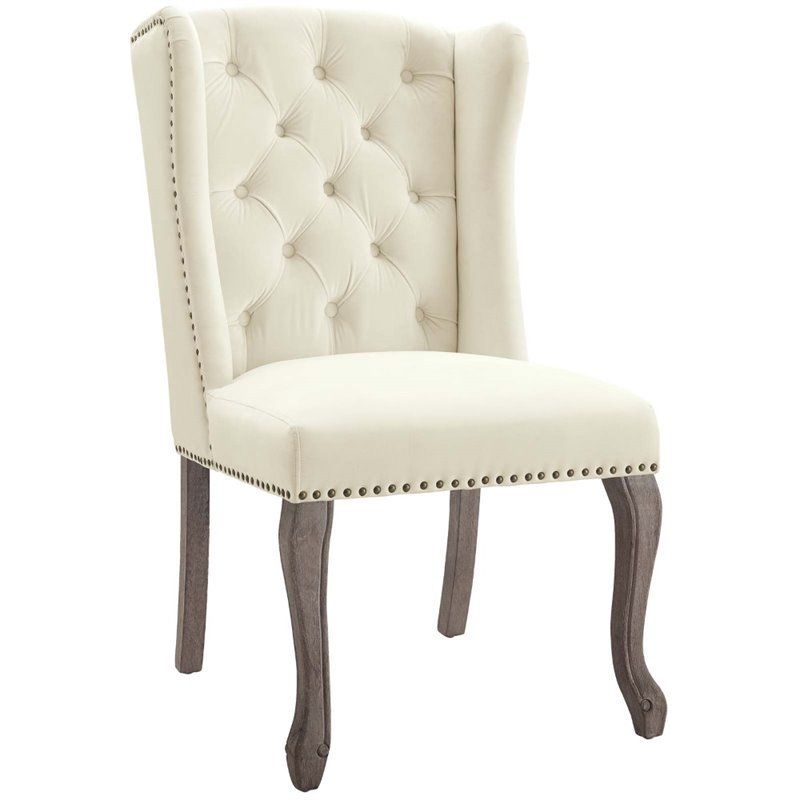 French Vintage Dining Performance Velvet Side Chair with Cabriole Legs, Ivory | Walmart (US)