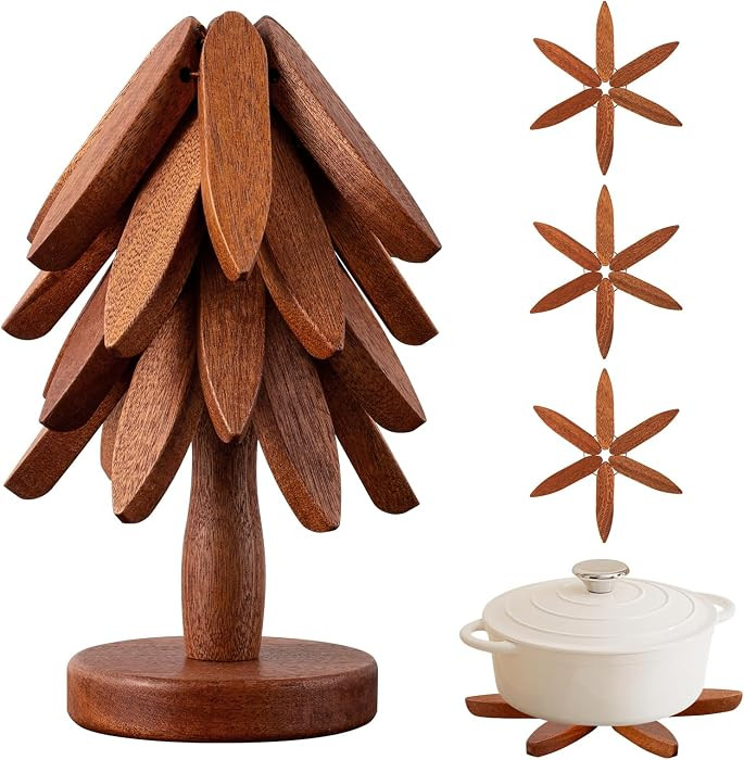 Wooden Trivets for Hot Dishes, Hot Dish Coaster with Tree-Shaped Wood Collapsible Hot Pad Trivet ... | Amazon (US)