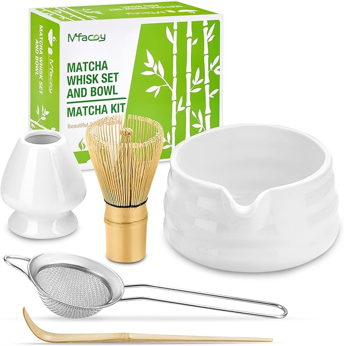 Matcha Whisk Set, Japanese Tea Set (5pcs) includes Matcha Bowl with Spout (19 oz), Bamboo Whisk a... | Amazon (US)