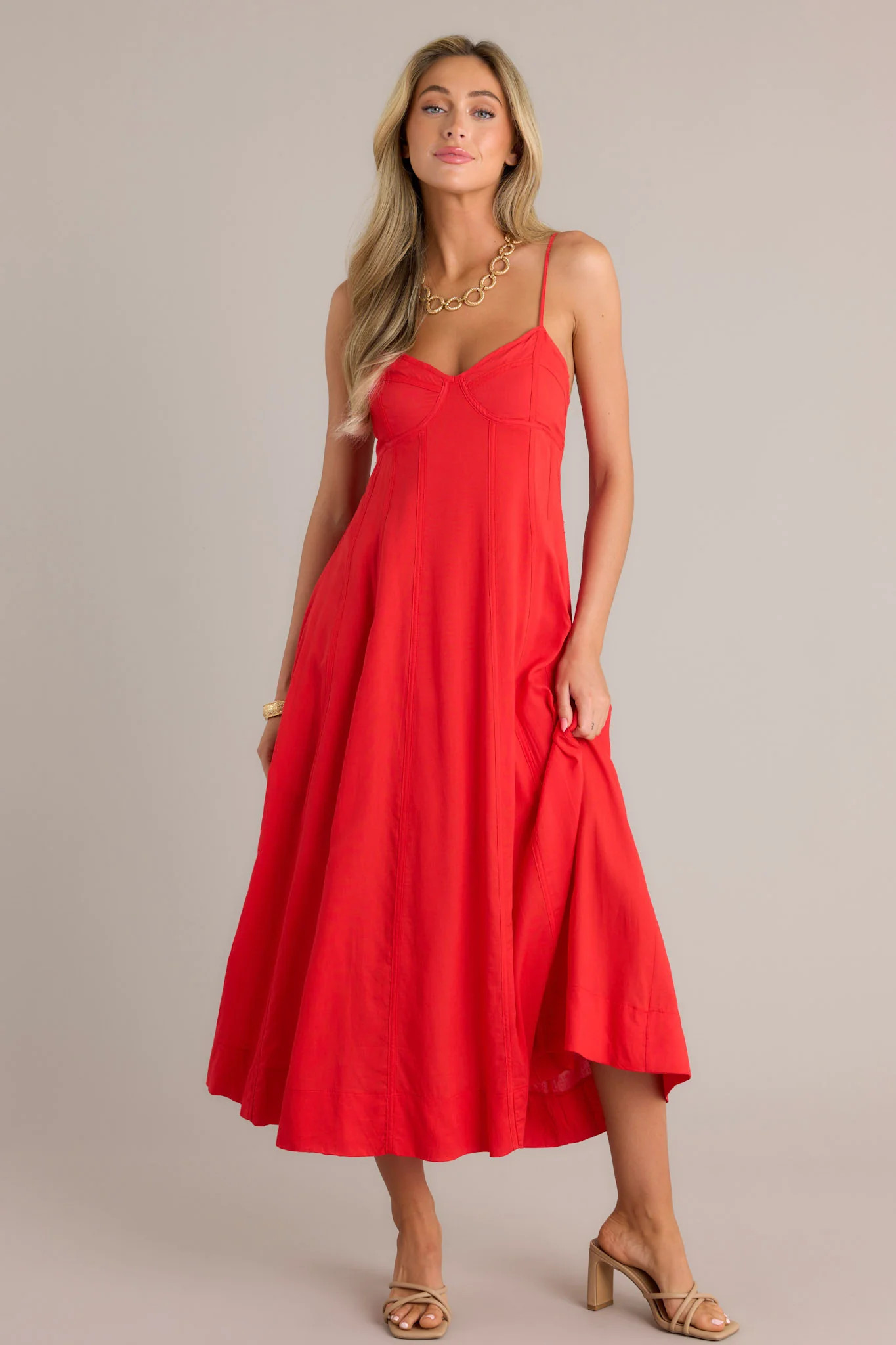 Celestial Beauty Red Bustier Maxi Dress | Red Dress