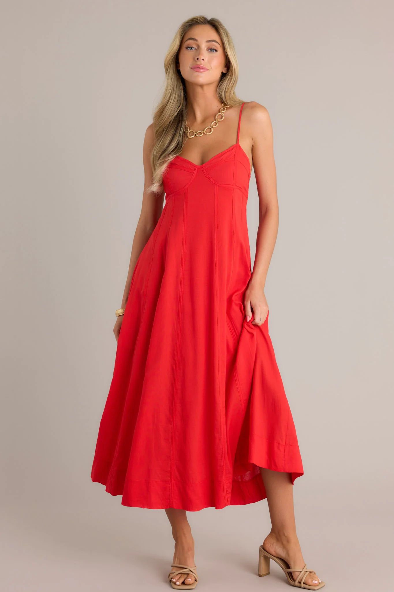 Celestial Beauty Red Bustier Maxi Dress | Red Dress