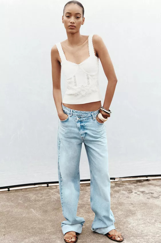 Z1975 STRAIGHT FULL LENGTH HIGH-WAIST WRAP WAIST JEANS | Zara UK