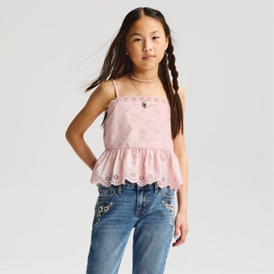 Girls' Woven Eyelet Tank Top - Cat & Jack™ Pink XXL Plus | Target