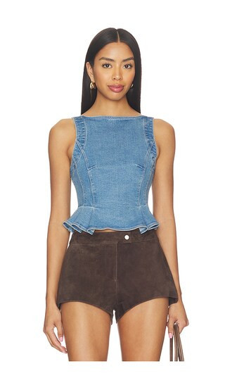 Free People Sunfaded Denim Top in Blue. - size XS | Revolve Clothing (Global)