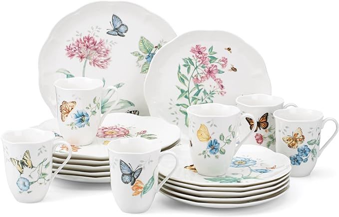 Lenox 6342794 Lenox Butterfly Meadow 18-Piece Dinnerware Set White | Amazon (US)