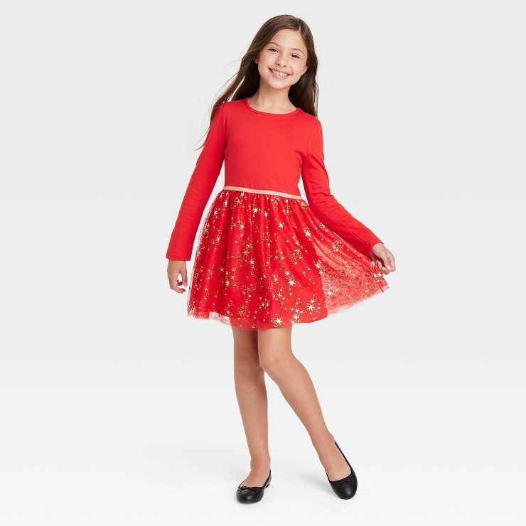 Girls' Holiday Long Sleeve Tulle Dress - Cat & Jack™ | Target