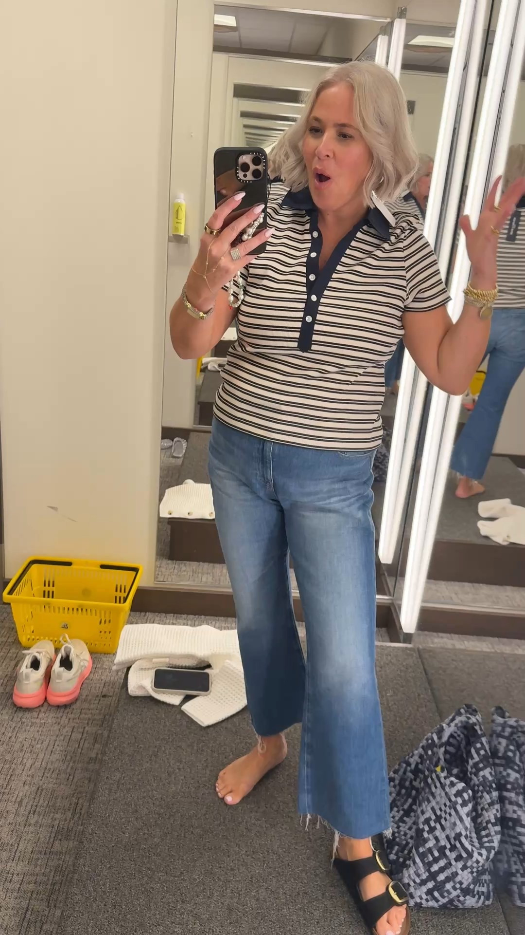 Obsessed with this Veronica beard top! Stocking up while I can! 

Veronica beard top- size large, need size medium 
Berkinstocks- size 39

#LTKStyleTip #LTKOver40 #LTKSaleAlert