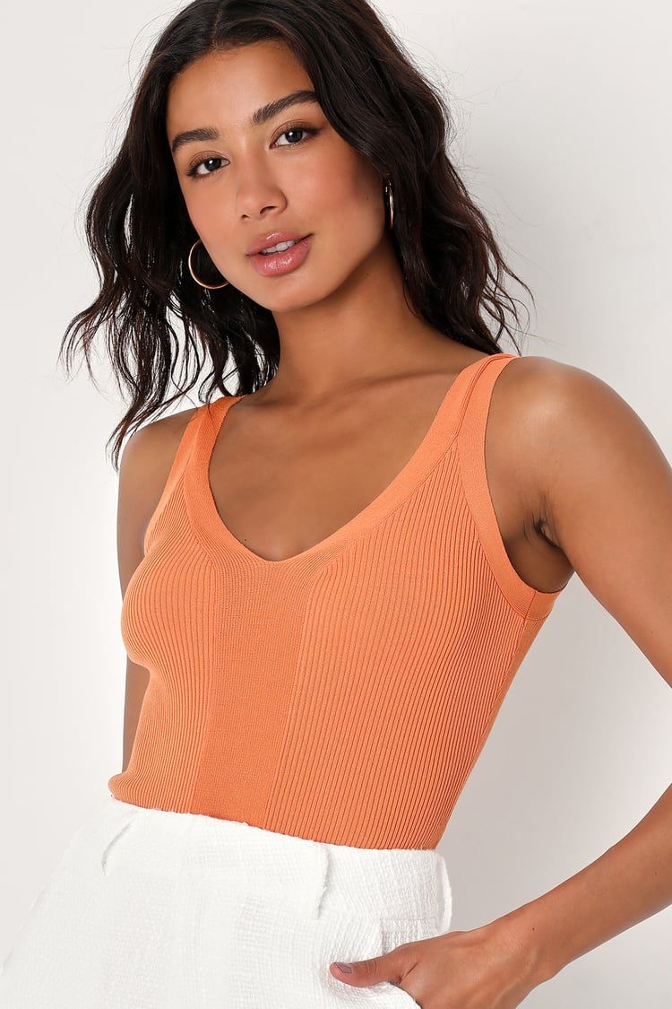 Chance For You Orange Ribbed Knit Sleeveless Bodysuit | Lulus (US)