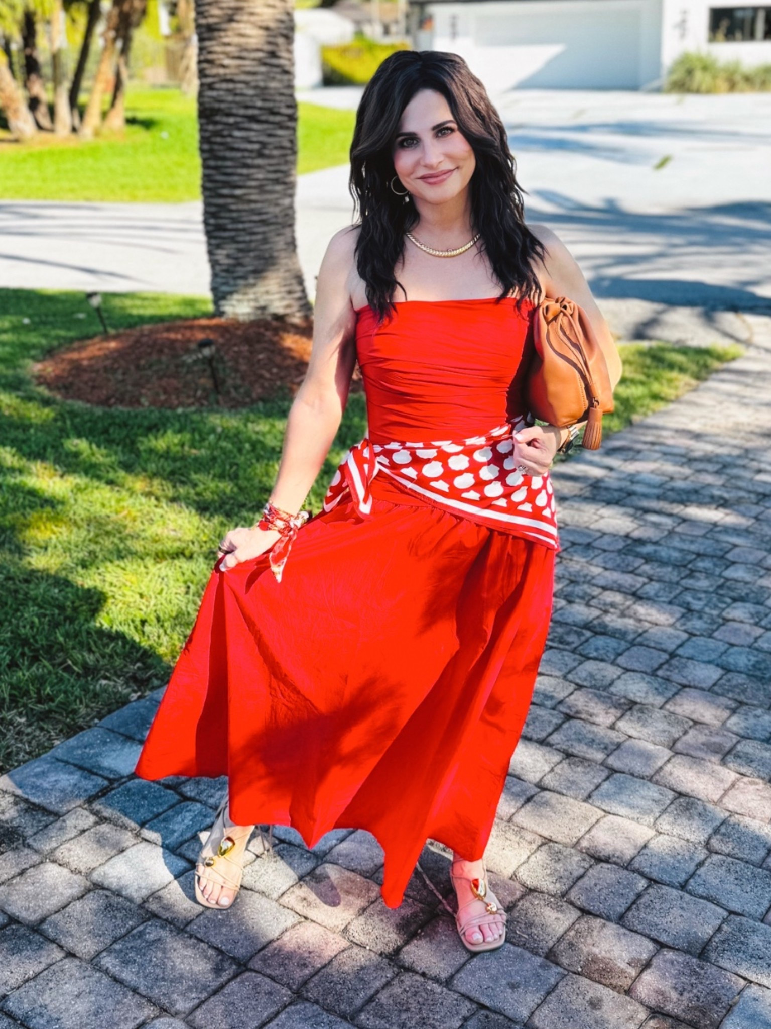 The drop waist dress is so flattering . Wearing a sm petite . 
#redsummerdress #waistscarf

#LTKootd #LTKOver40 #LTKPetite