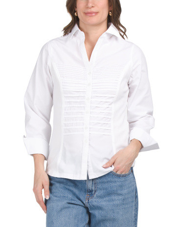 Pin Tuck Side Knit Paneled Top for Women | Polyester/Spandex/Cotton | Marshalls