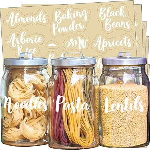 Talented Kitchen 135 White Cursive Pantry Labels – White Pantry Label Sticker Ingredients. Wate... | Amazon (US)