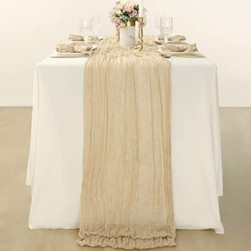 Socomi Sand Cheesecloth Table Runner 10ft 35x122 Inches Gauze Boho Rustic Wedding Tablecloth for ... | Amazon (US)