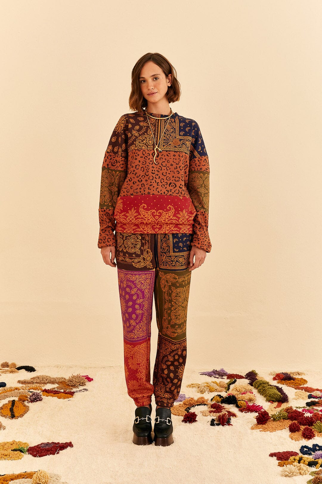 bandana dream mixed leopard texture sweatshirt | FarmRio (US)