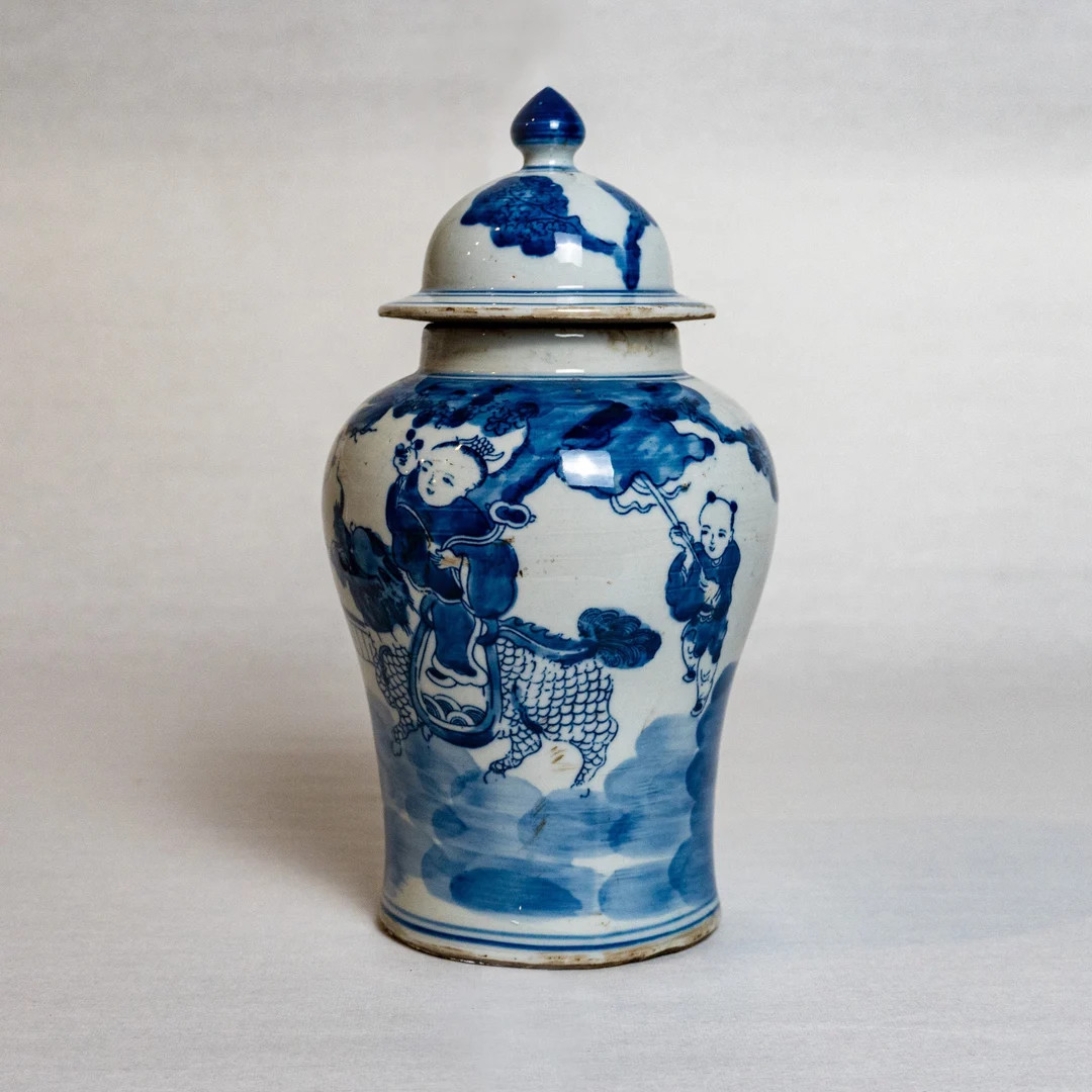 Antique Blue and White Porcelain Jingdezhen Ginger Jar Hand-painted Qilin and Dragon Motif - Etsy | Etsy (US)