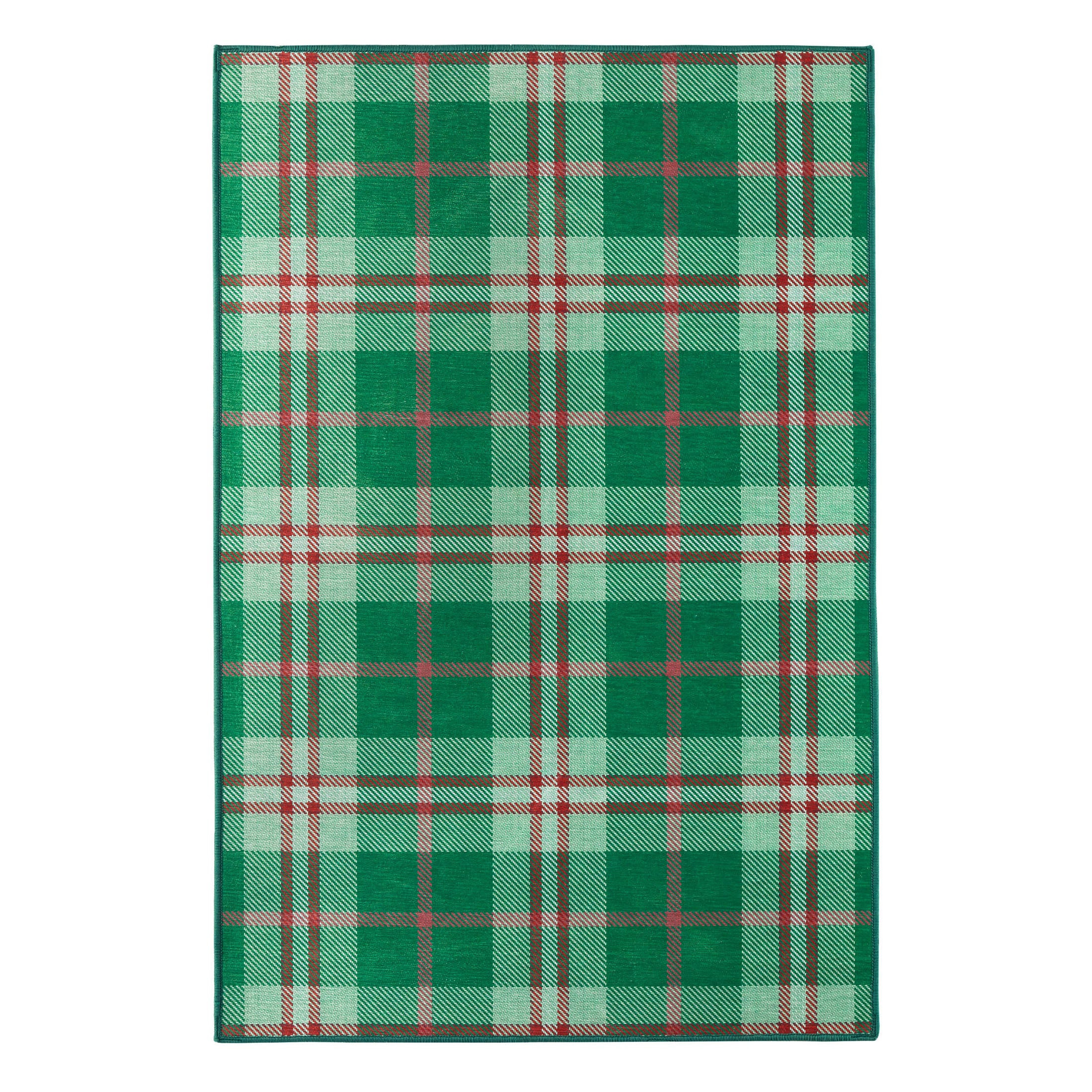 Jolly Plaid Green Machine Washable Rug | Annie Selke