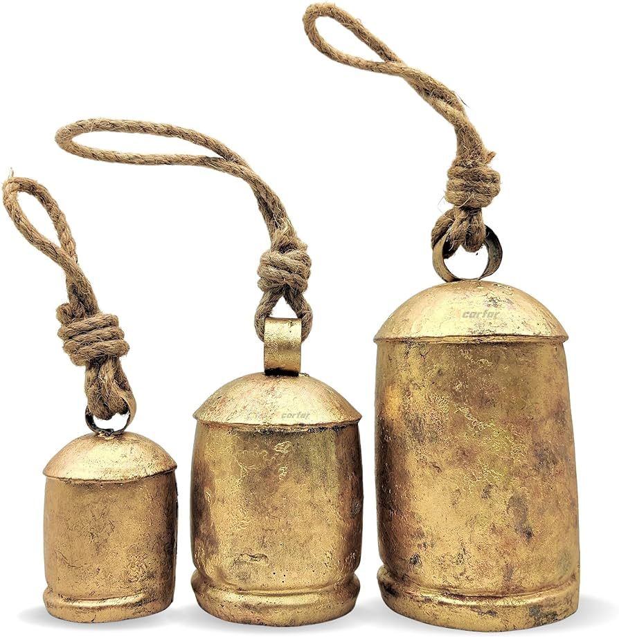 Carfar Set of 3 Rustic Style Large Bells Handmade Metal Harmony Christmas Hanging Cow Bells Compl... | Amazon (US)
