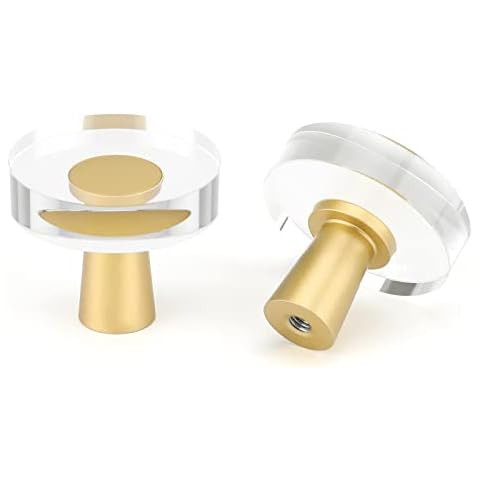 LONTAN 10 Pack Acrylic Kitchen Cabinet Knobs Crystal Cabinet knobs Glass Brushed Brass Drawer Kno... | Amazon (US)