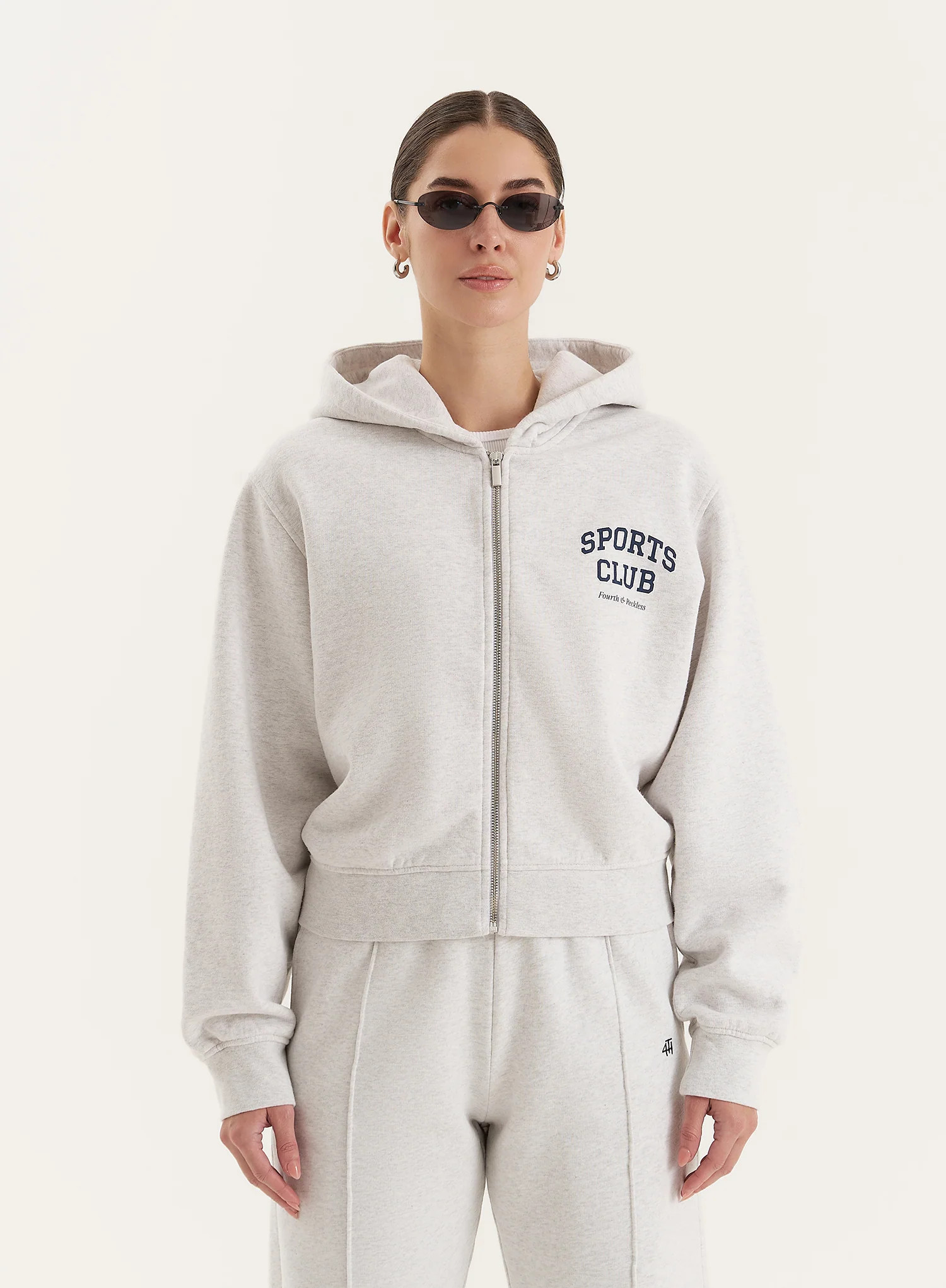 Grey Sports Club Slogan Zip Hoodie- Sara | 4th & Reckless