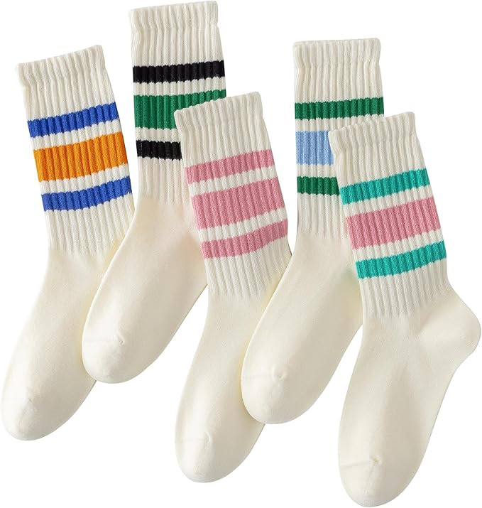 DarkCom Striped Crew Socks Seamless, or Solid Cotton Tube Socks, Casual Comfort 5 Pairs for Women... | Amazon (US)
