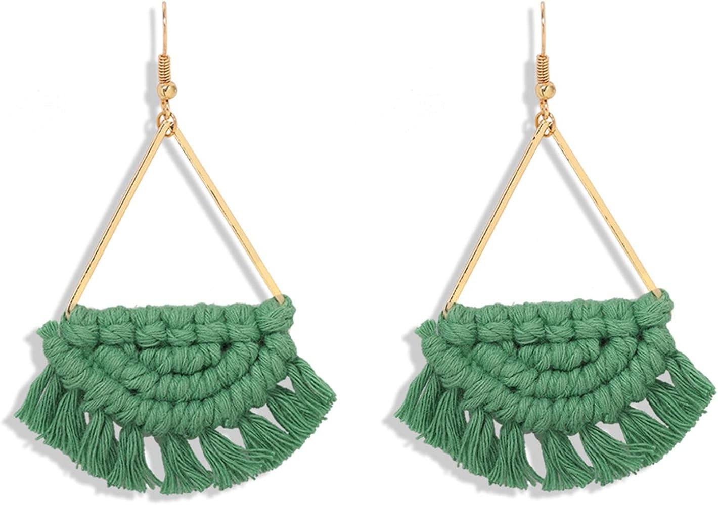 Boho Handwoven Macrame Tassel Drop Earrings Colorful Tassels Dangle Earring Cute Bohemian Fringe ... | Amazon (US)