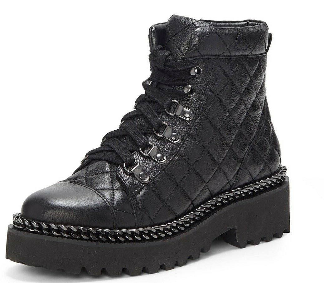 Vince Camuto Maissa Black Quilted Combat Lace Up Lug Sole Moto Chic Ankle Boots (Black, 5) | Walmart (US)