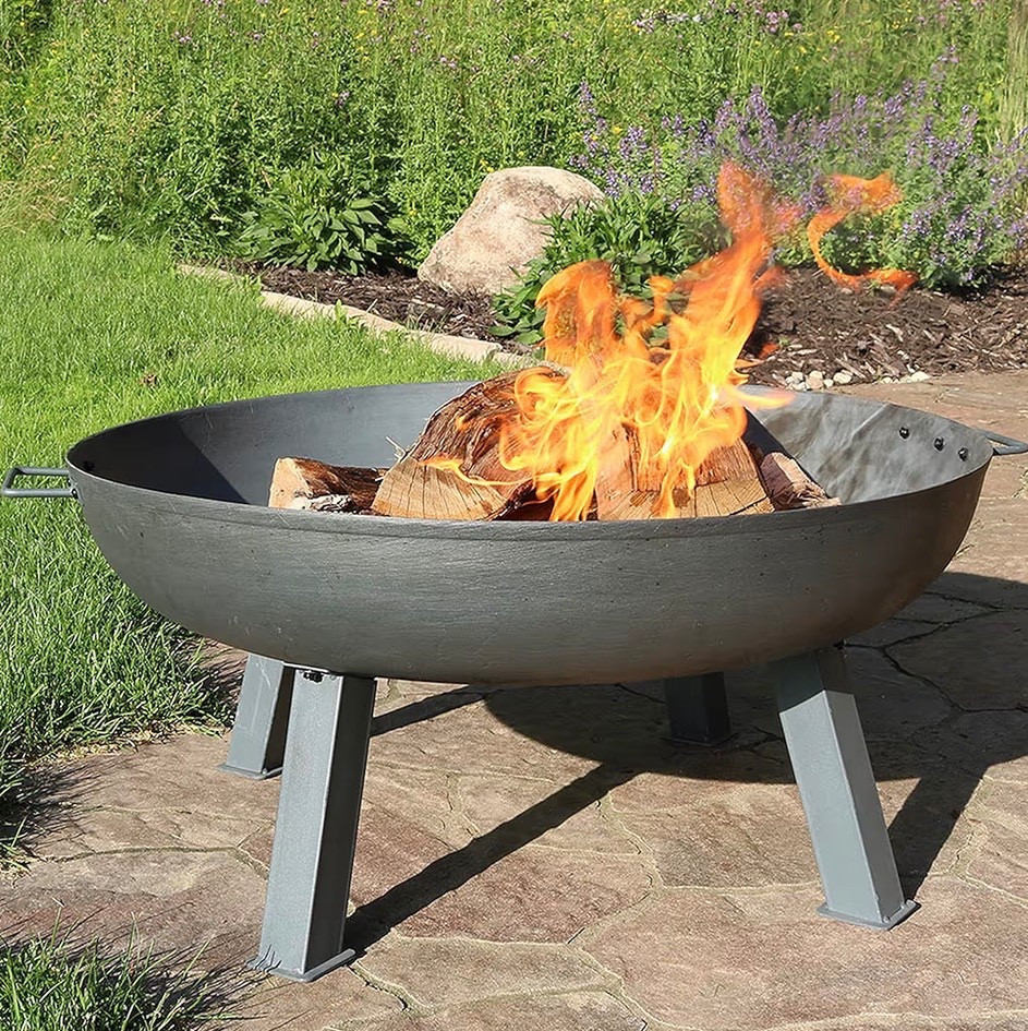 Sunnydaze 34-Inch Cast Iron Heavy-Duty Fire Pit for Outside - Wood-Burning Outdoor Fire Pit Bowl with Handles - Gray 