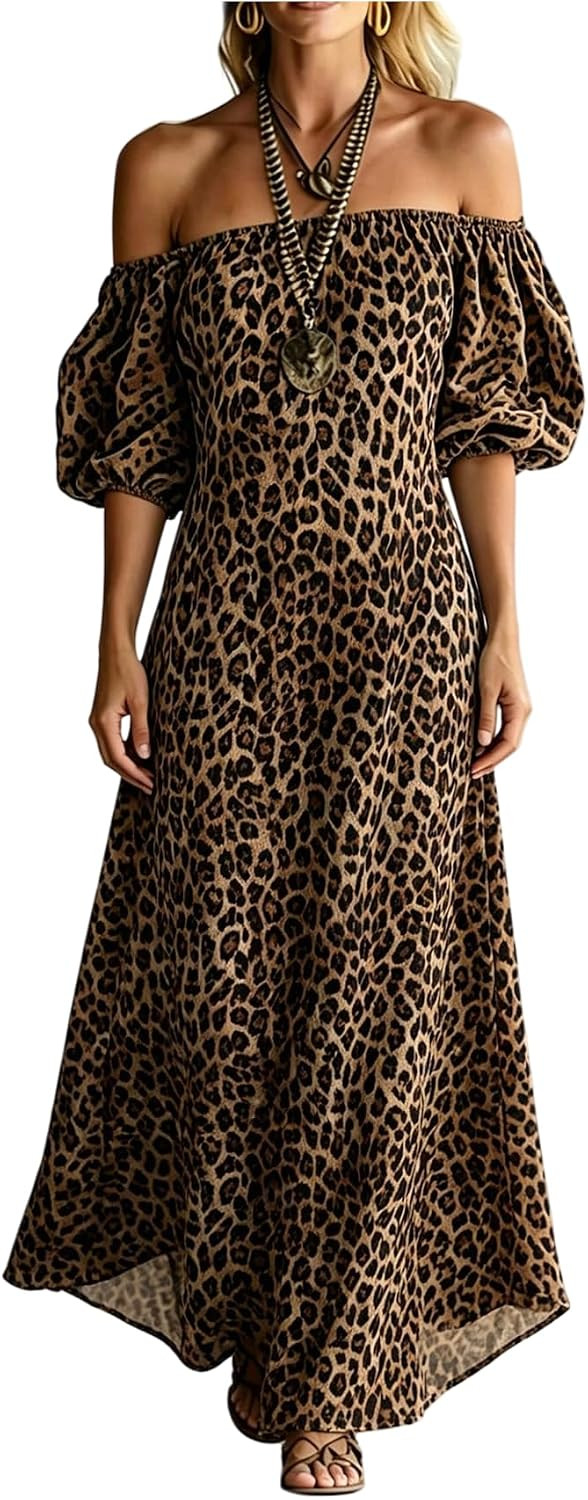 Verdusa Women's Off The Shoulder Dress Short Sleeve Maxi Dress with Pockets | Amazon (US)