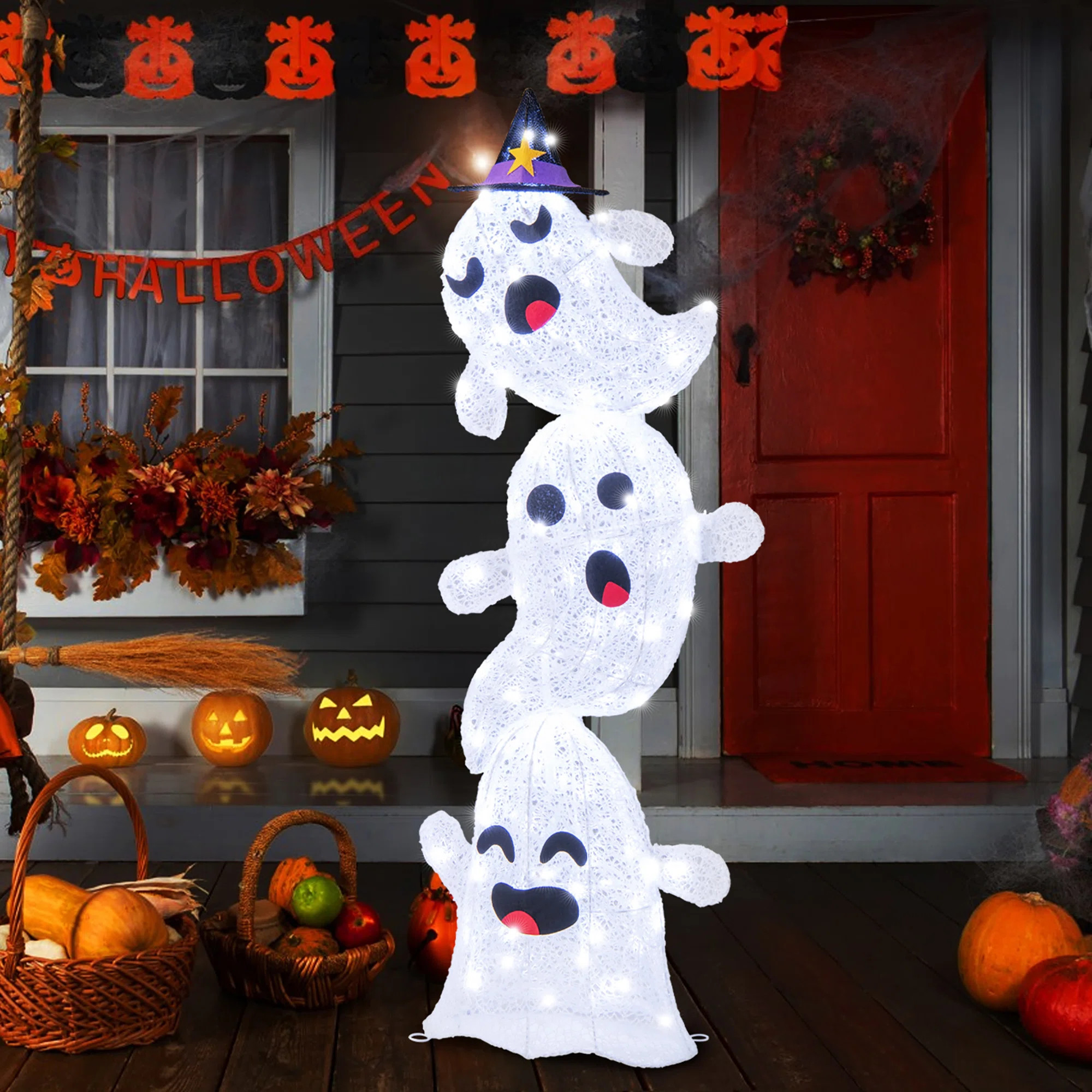 Dakota Fields 4 Ft Halloween Decorations Outdoor Stacked Ghosts W/ Built-in Led Lights | Wayfair North America