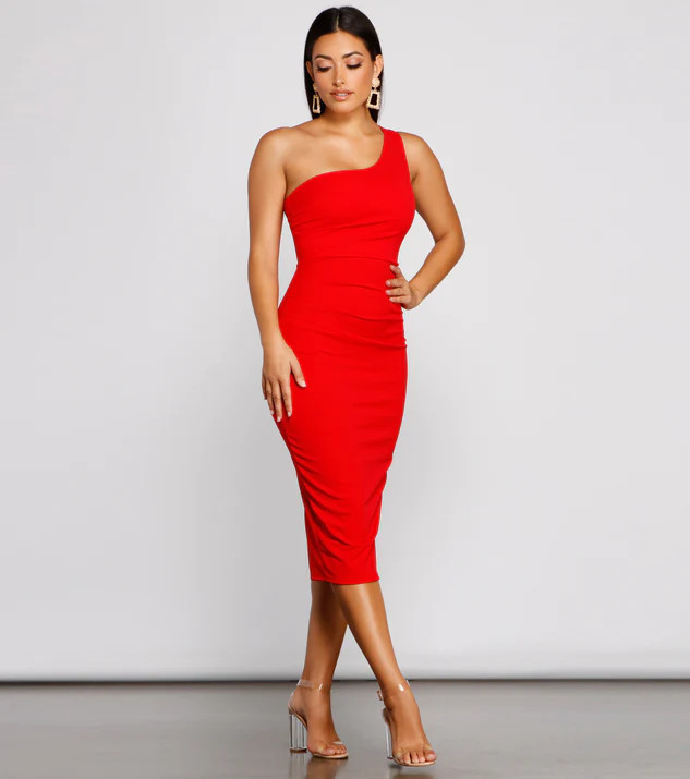 Alessandra Formal One-Shoulder Midi Dress | Windsor Stores
