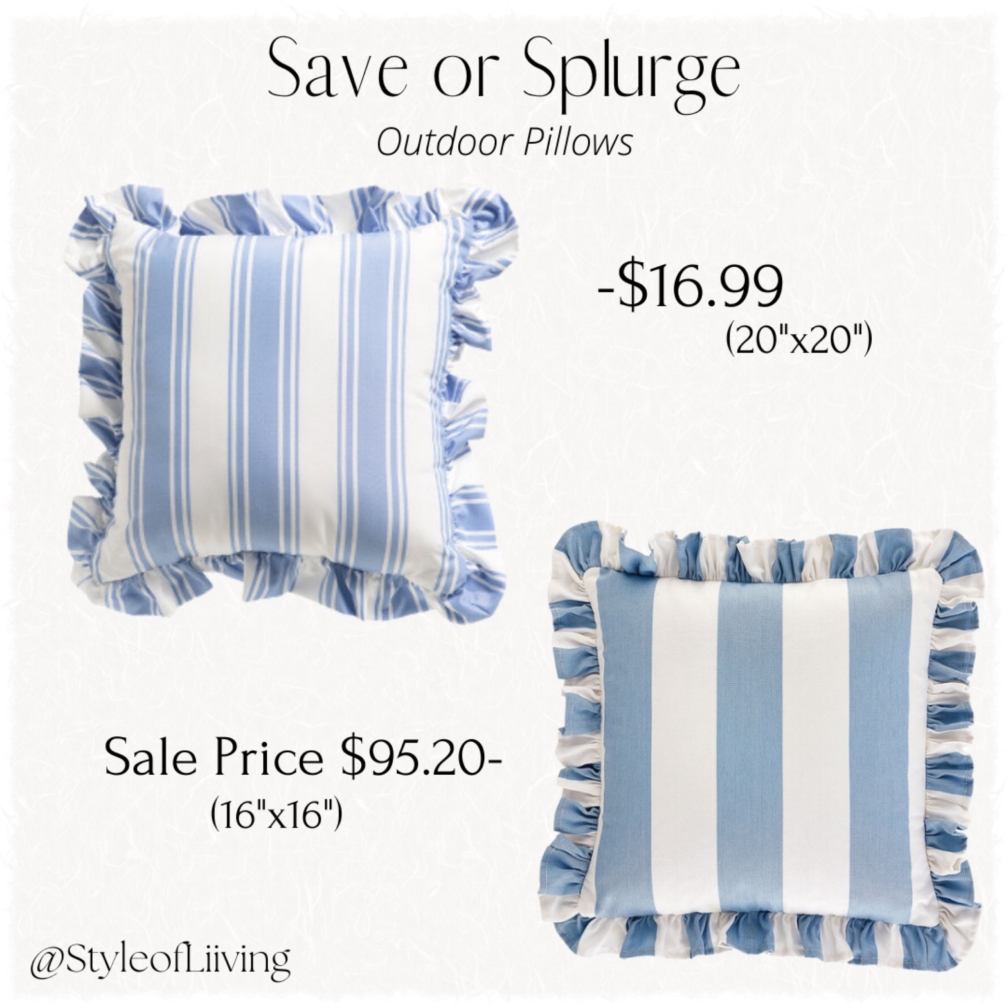 Save or splurge. Outdoor pillows square ruffled trims striped pattern blue and white.

#LTKsalealert #LTKSeasonal #LTKhome