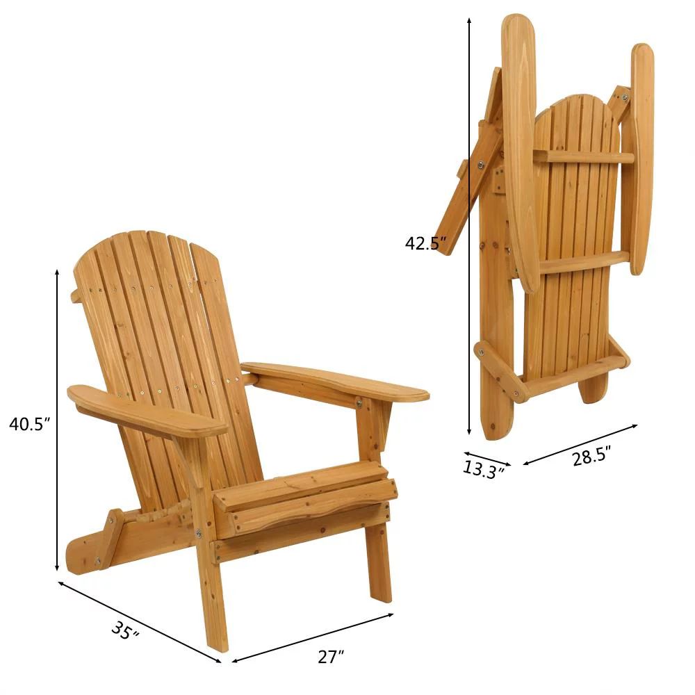 GoDecor Wooden Folding Adirondack Chair Accent, Wood Chair, Natural Wood Color - Walmart.com | Walmart (US)