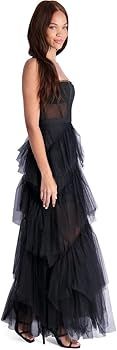 BCBG Max Azria Oly Women’s Tiered Ruffle Tulle Sleeveless Corset Evening Gown | Amazon (US)