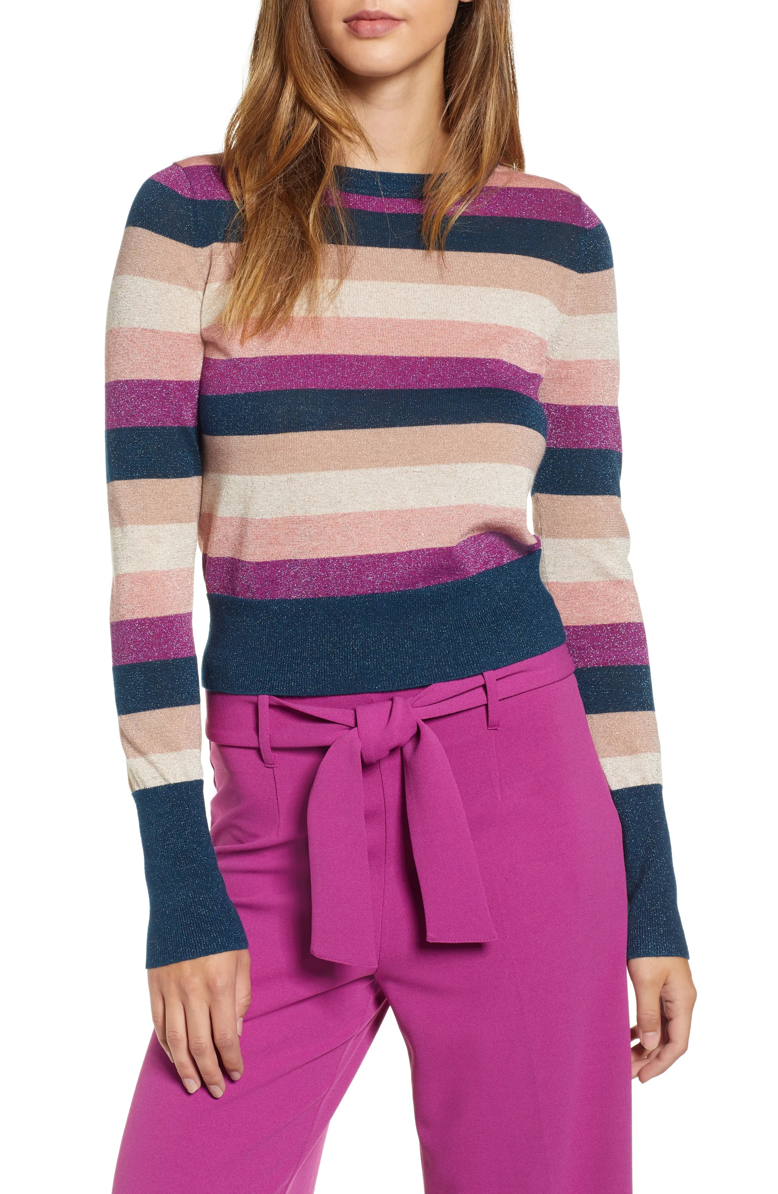 Leith Metallic Stripe Sweater | Nordstrom
