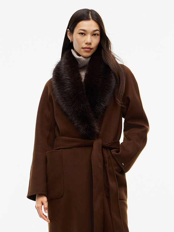 Shawl Collar Wool Blend Relaxed Coat | Brown | Tommy Hilfiger | Tommy Hilfiger UK