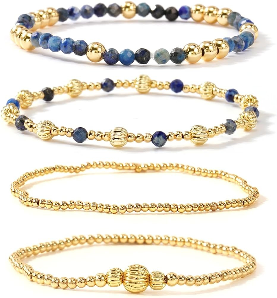 Gold Beaded Bracelets Stack for Women - Boho Natural Stone Bracelets for Women Stackable 14K Gold... | Amazon (US)