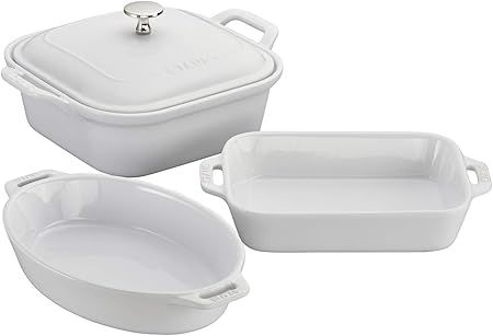 Staub Ceramics 4-pc Baking Pans Set, Casserole Dish with Lid, Brownie Pan, White | Amazon (US)
