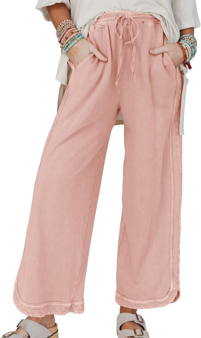 Hixiaohe Women's Casual Wide Leg Sweatpants High Waist Baggy Acid Wash Pants Drawstring Athletic ... | Amazon (US)