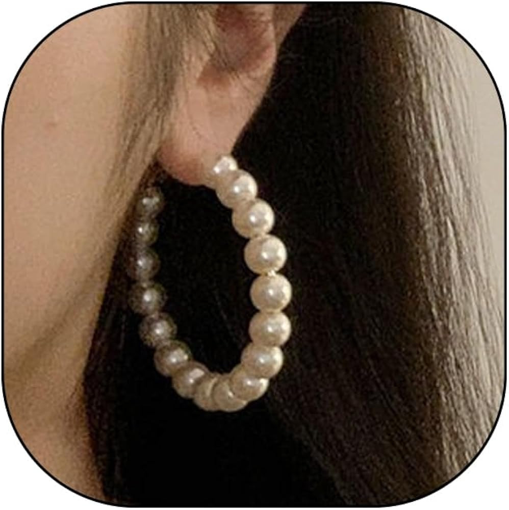 Exaggerated Large Pearl Circle Hoop Earrings,Minimalist White Bead Round Big Earrings,Aesthetic W... | Amazon (US)