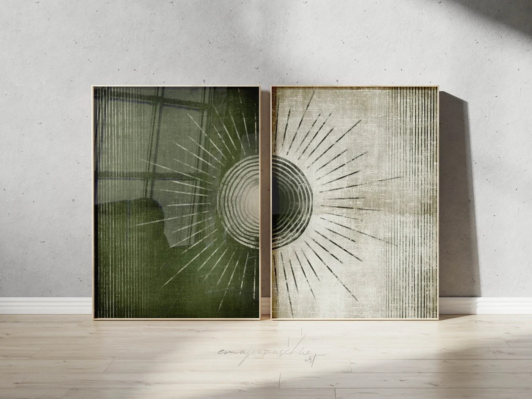 Dark Green Printable Art Set Forest Green Abstract Sun Art - Etsy | Etsy (US)