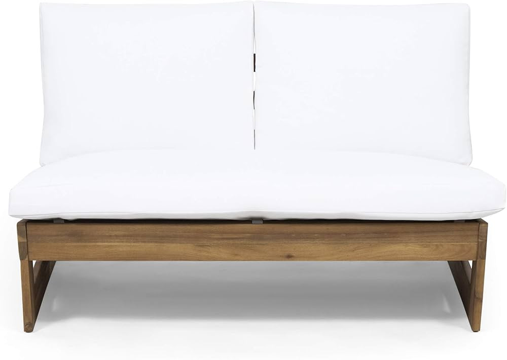 Great Deal Furniture Kaitlyn Outdoor Acacia Wood Loveseat with Cushions, Teak and White | Amazon (US)