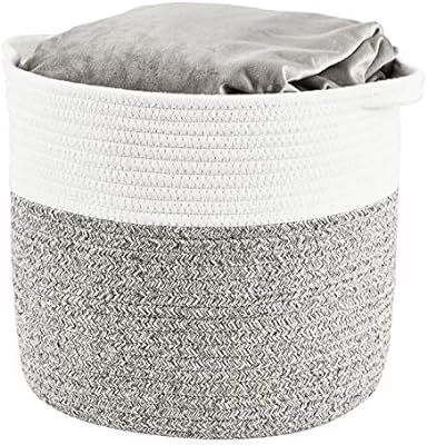 HITSLAM Woven Rope Basket with Handles, Collapsible Laundry Basket, Cotton Storage Basket for Tow... | Amazon (US)