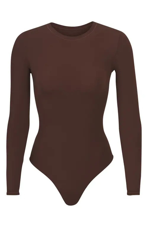 SKIMS Fits Everybody Long Sleeve Crewneck Bodysuit in Cocoa at Nordstrom, Size 3X | Nordstrom