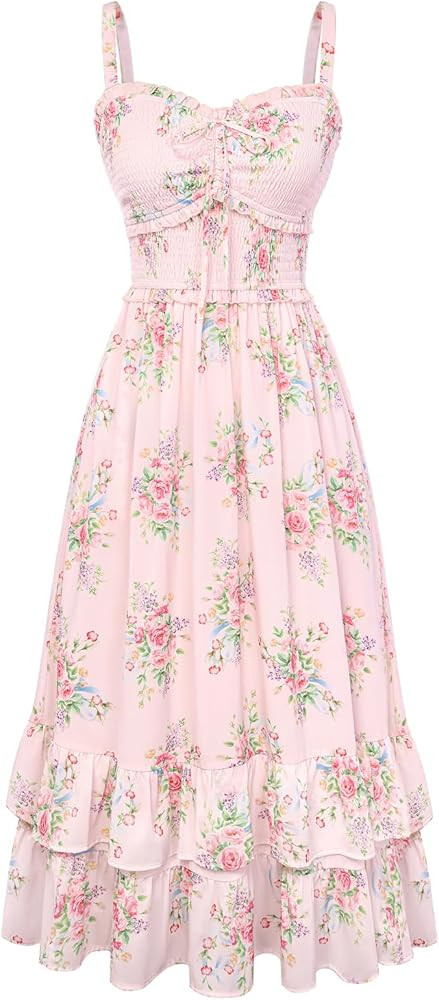 Scarlet Darkness Women's Floral Cottagecore Dress Smocked A Line Casual Milkmaid Sundress with Po... | Amazon (US)