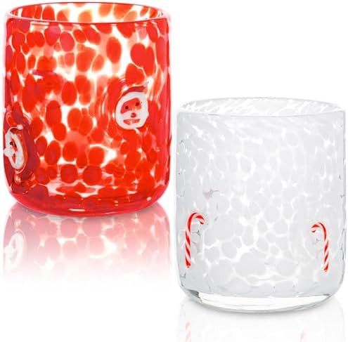 2 Pcs Christmas Icon Glass Cups Set-14 oz Santa Claus and Candy Canes Icon Wine Glasses Double Ol... | Amazon (US)