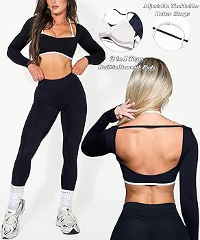 OZICERD Women Workout Tops Long Sleeve Shirt Gym Clothes Backless Built in Bra Athletic Crop Top ... | Amazon (CA)
