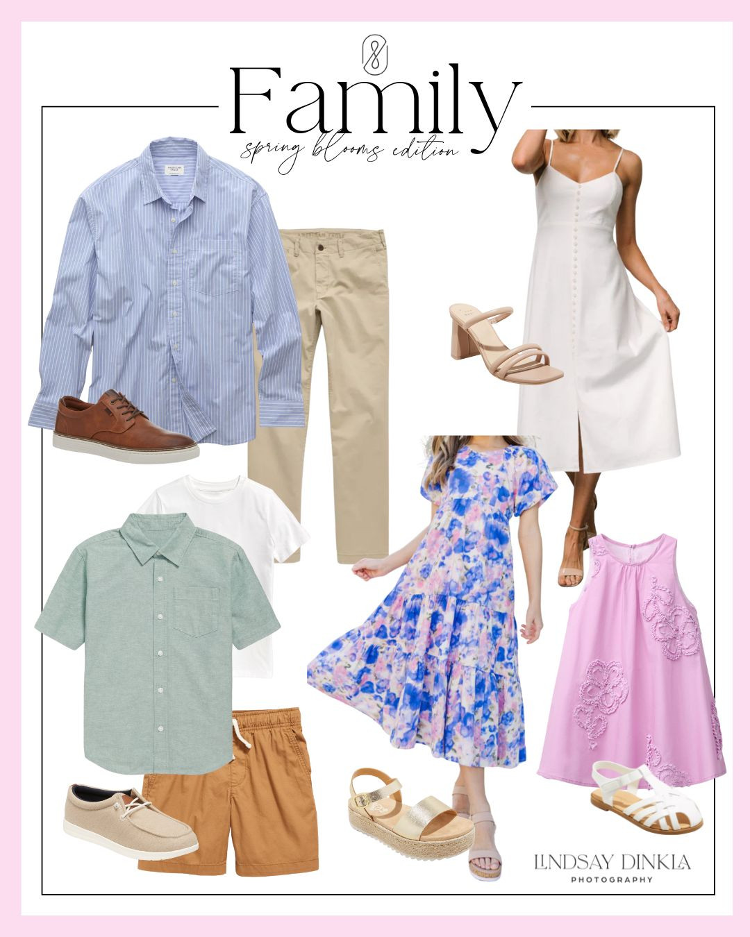 Have you scheduled a family session in the spring blooms this year? If so, here's a perfect outfit line up for your family. The goal is to coordinate with nature's most beautiful florals yet standout as the focal point. These outfits work perfect for all the break-downs too, and would be perfect for spring weddings, Easter celebrations, or graduation parties later in the season. #springblooms #familyoffive  

 #LTKKids #LTKFamily #LTKMens