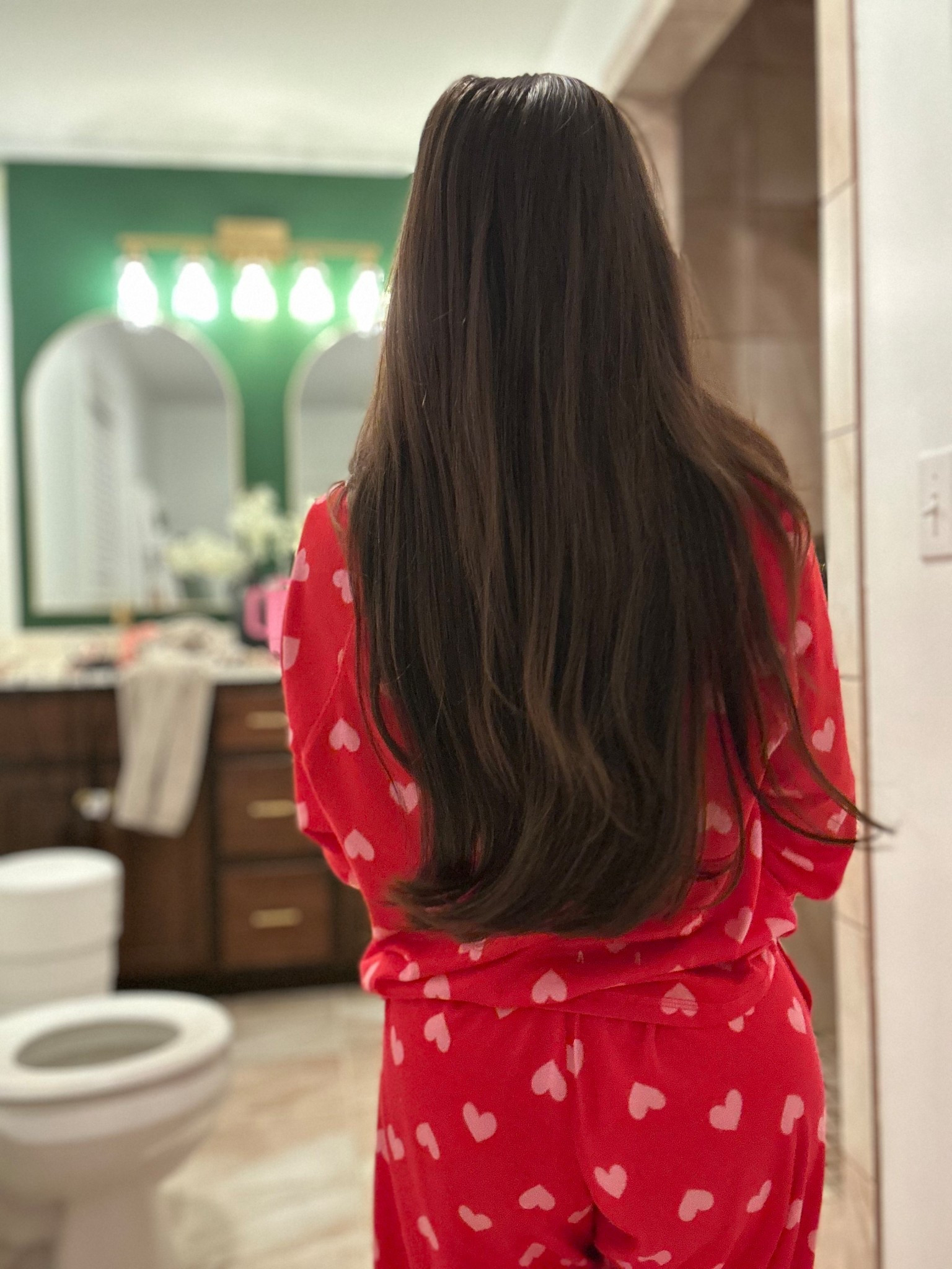 Halo luxyhair extensions and heart pjs 
