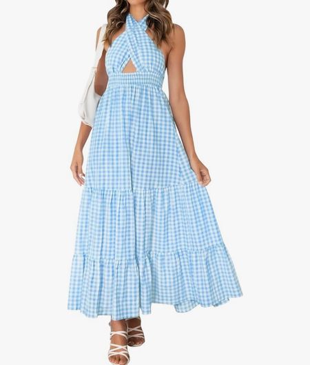 Wedding Guest Dress on Amazon! The most beautiful plaid dress that would be perfect for a wedding guest, beach vacation, summer dress, date night outfit and church!! Mother’s Day dress idea!! 