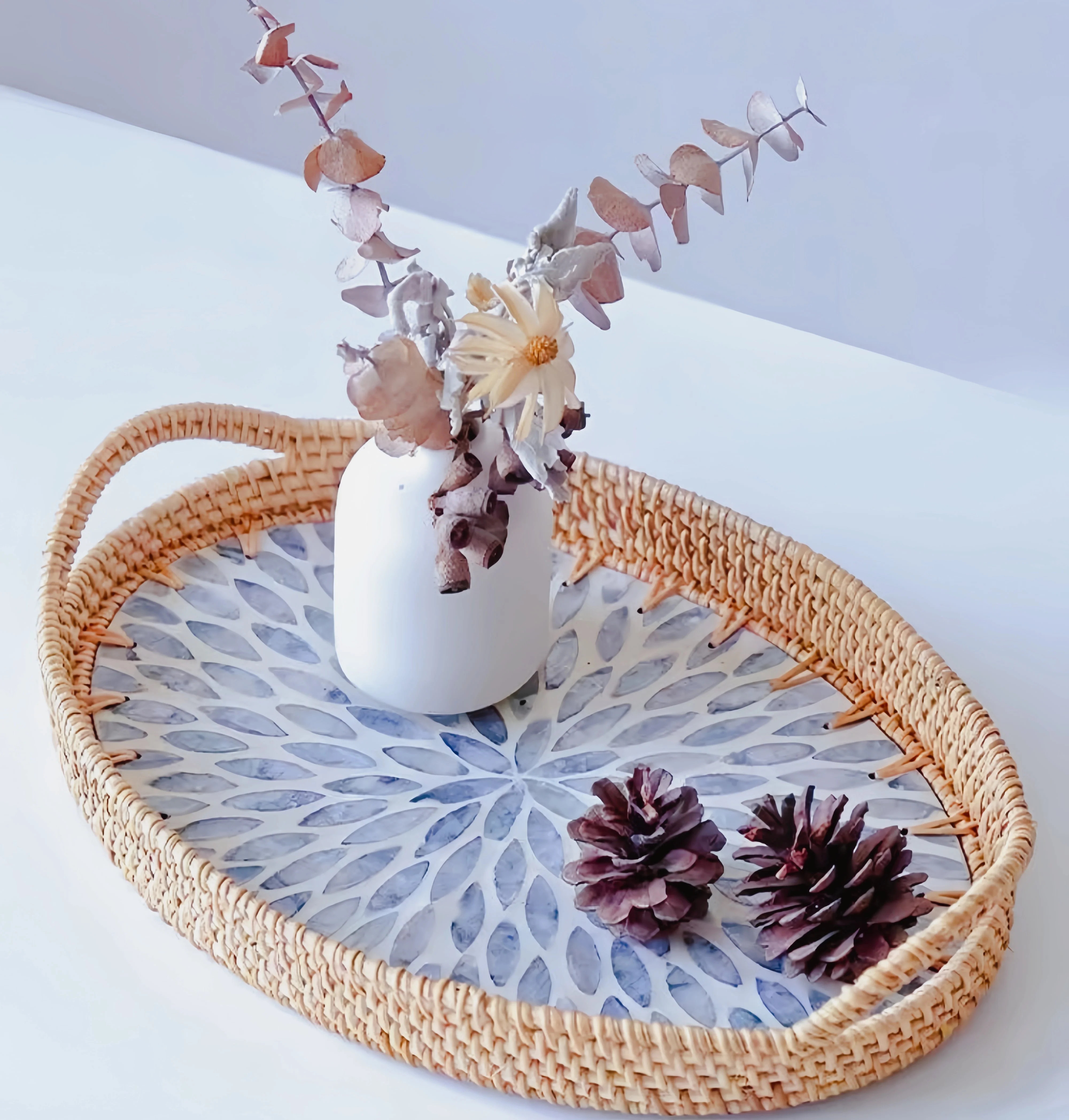 MEHOOM Rattan Shell Serving Tray with Handles, 12"x 8" | Walmart (US)