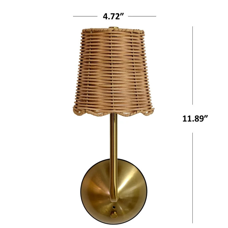 Home Decor Collection Sterling & Noble Home Scalloped Woven Rattan Rechargeable Wall Sconce | Walmart (US)